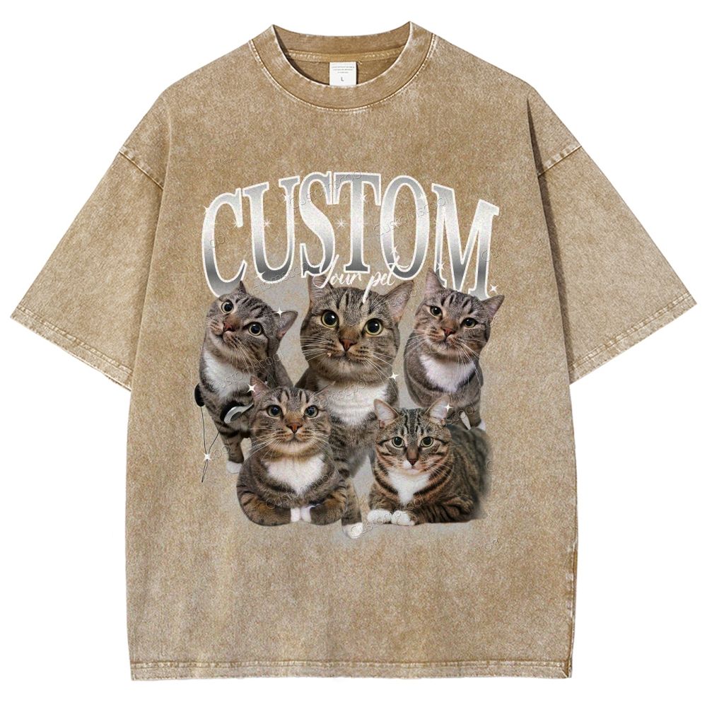 Custom Pet Photo Comfort Unisex Fit Washed T-Shirt Customscool