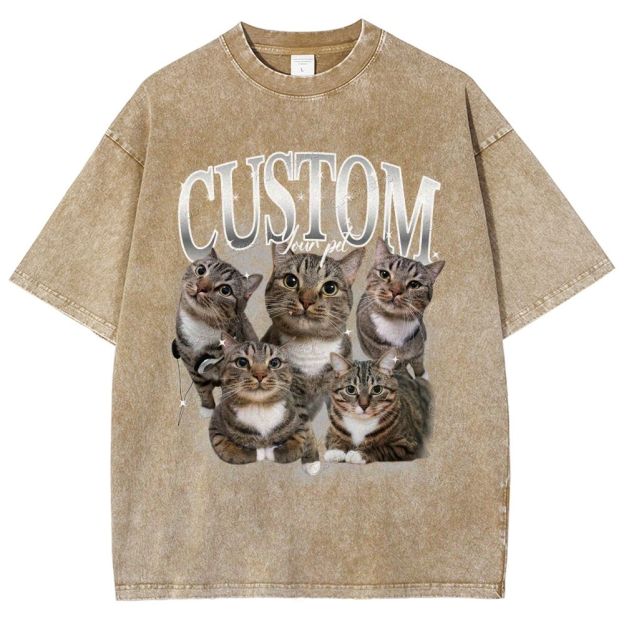 Custom Pet Photo Comfort Unisex Fit Washed T-Shirt Customscool