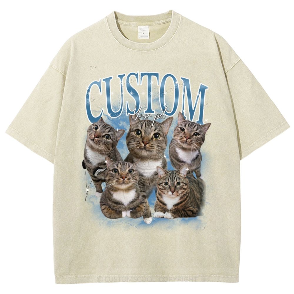 Custom Pet Photo Comfort Unisex Fit Washed T-Shirt Customscool