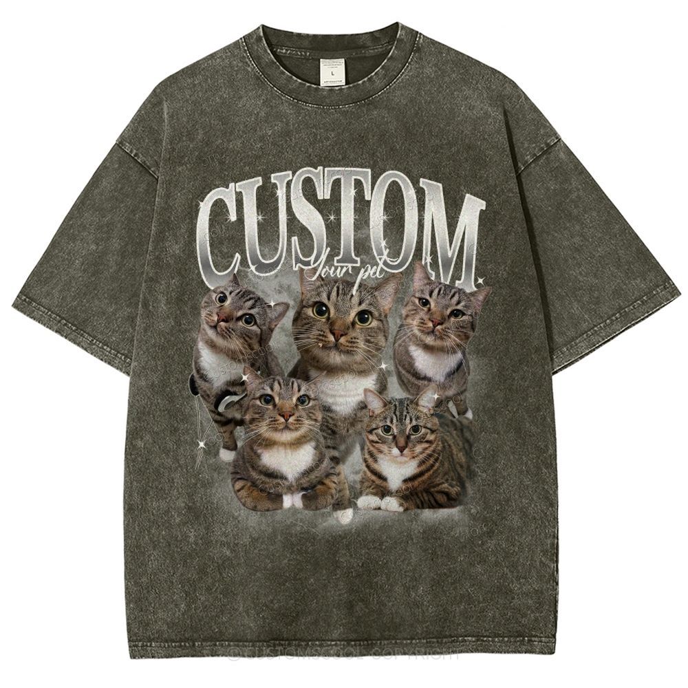 Custom Pet Photo Comfort Unisex Fit Washed T-Shirt Customscool