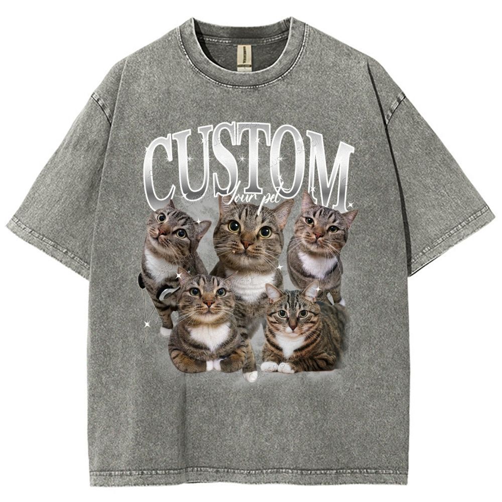 Custom Pet Photo Comfort Unisex Fit Washed T-Shirt Customscool