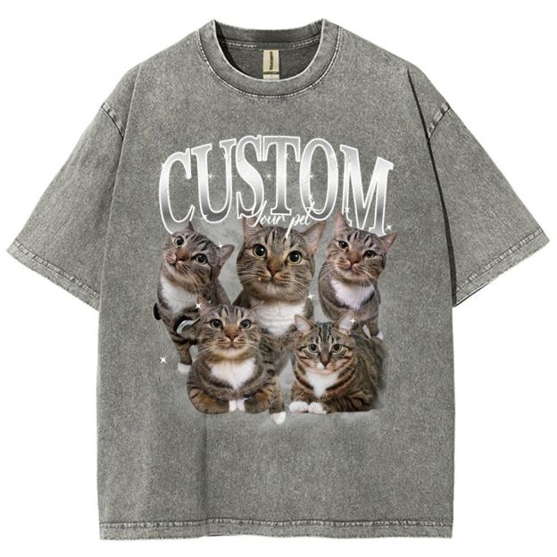 Custom Pet Photo Comfort Unisex Fit Washed T-Shirt Customscool