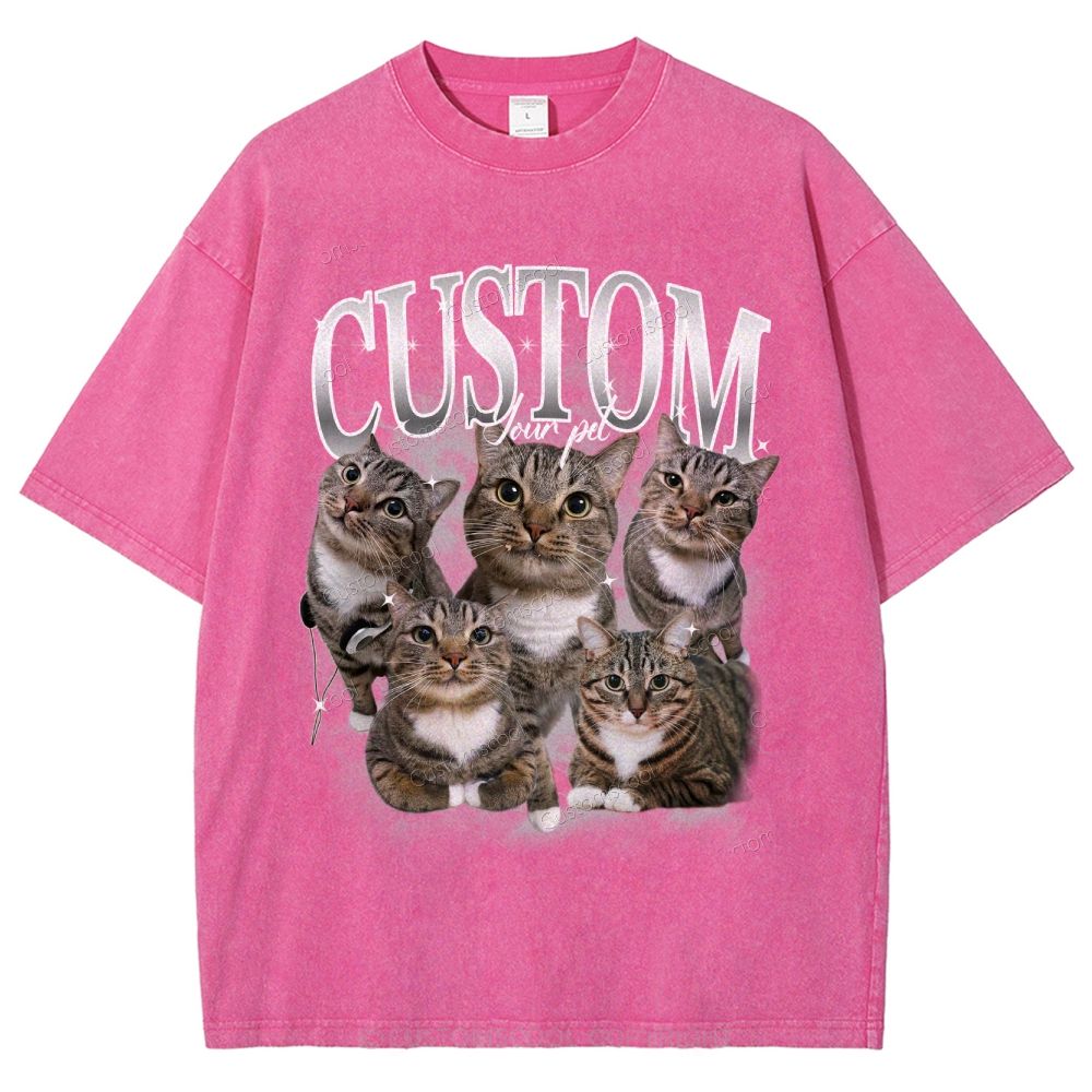 Custom Pet Photo Comfort Unisex Fit Washed T-Shirt Customscool