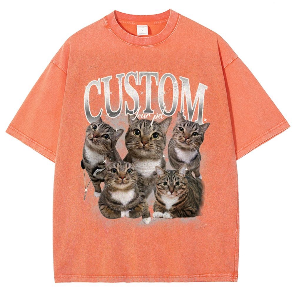 Custom Pet Photo Comfort Unisex Fit Washed T-Shirt Customscool