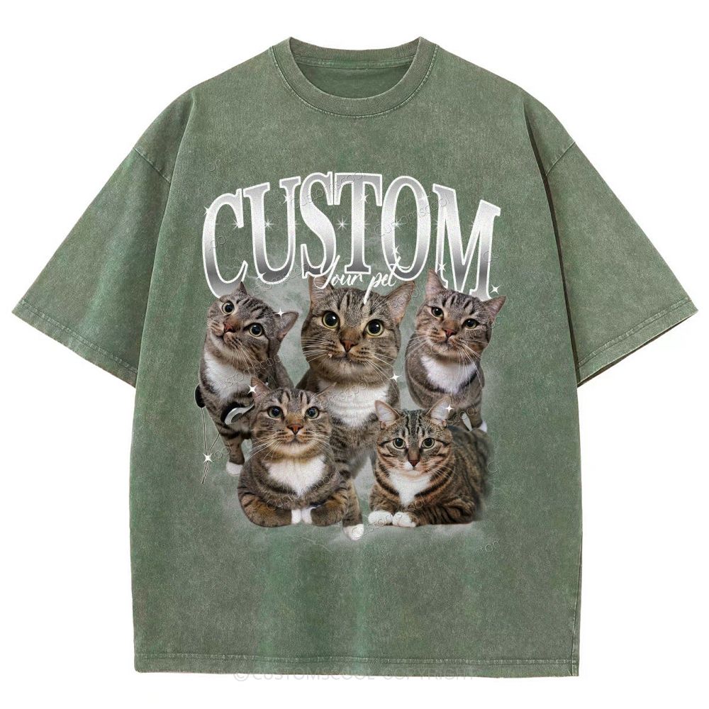Custom Pet Photo Comfort Unisex Fit Washed T-Shirt Customscool