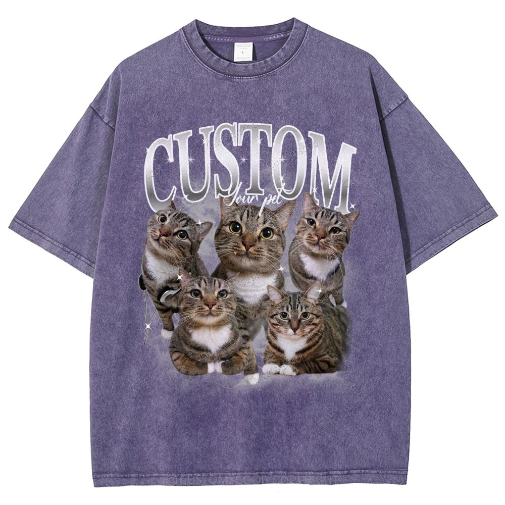 Custom Pet Photo Comfort Unisex Fit Washed T-Shirt Customscool