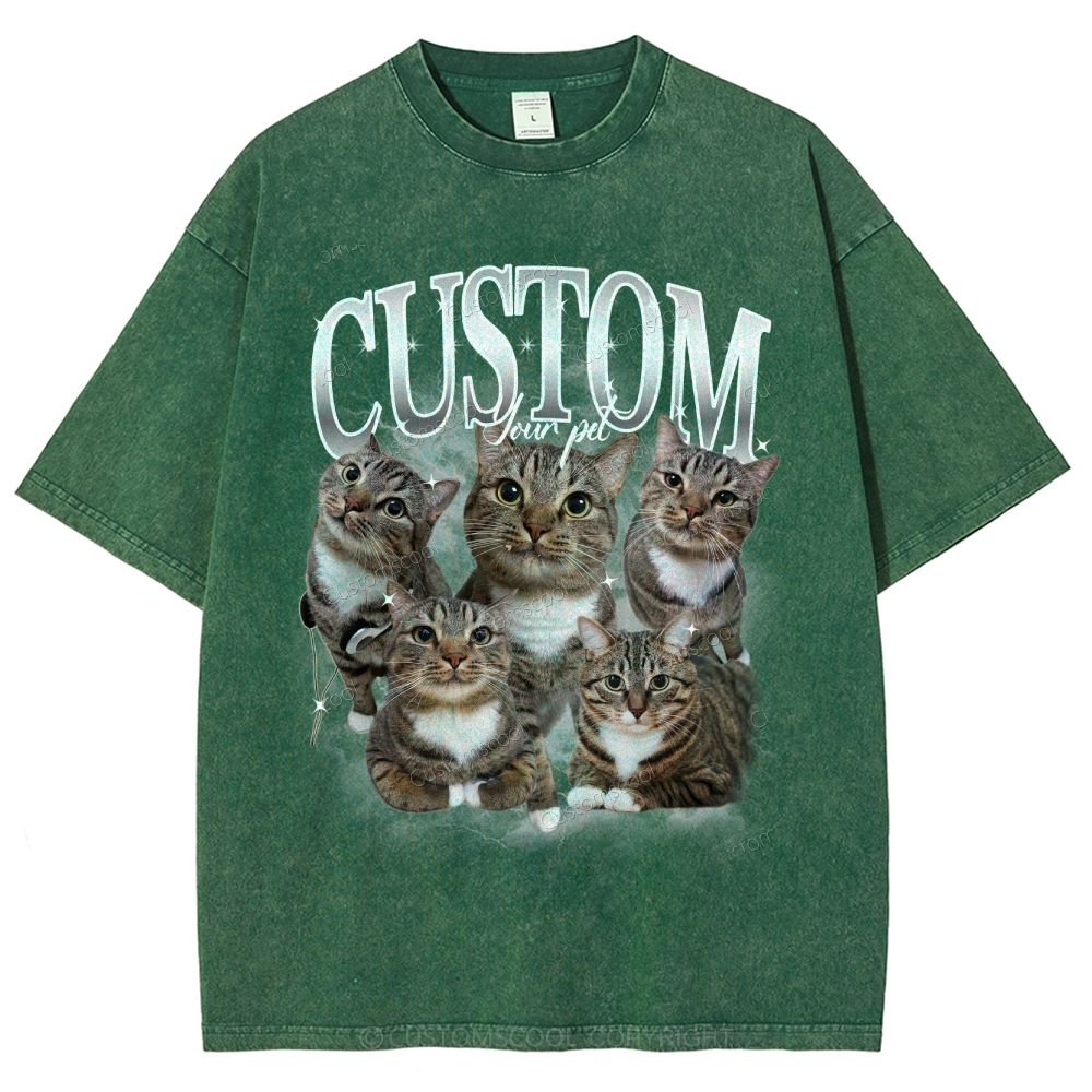 Custom Pet Photo Comfort Unisex Fit Washed T-Shirt Customscool