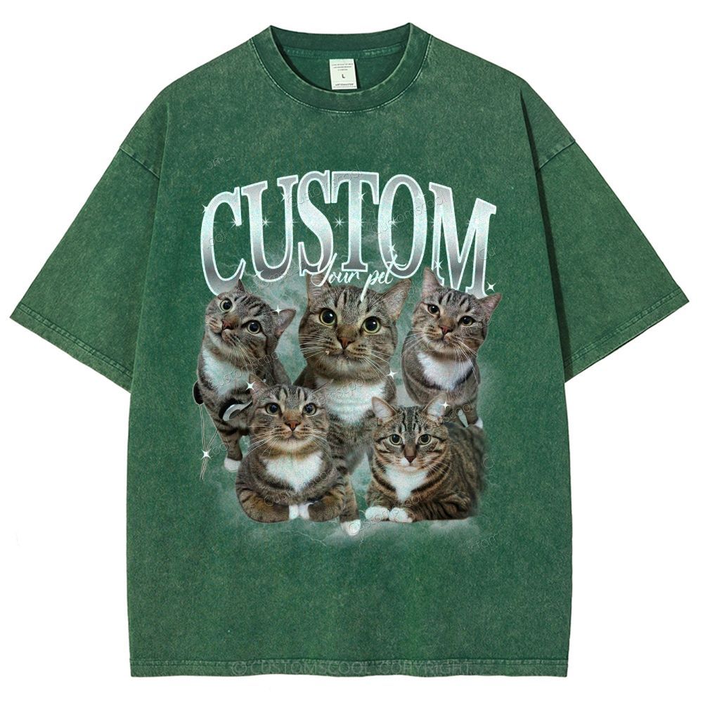 Custom Pet Photo Comfort Unisex Fit Washed T-Shirt Customscool