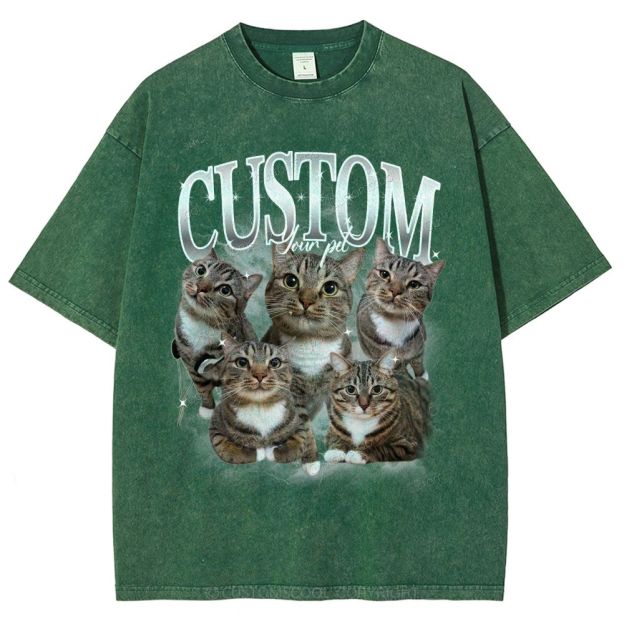 Custom Pet Photo Comfort Unisex Fit Washed T-Shirt Customscool
