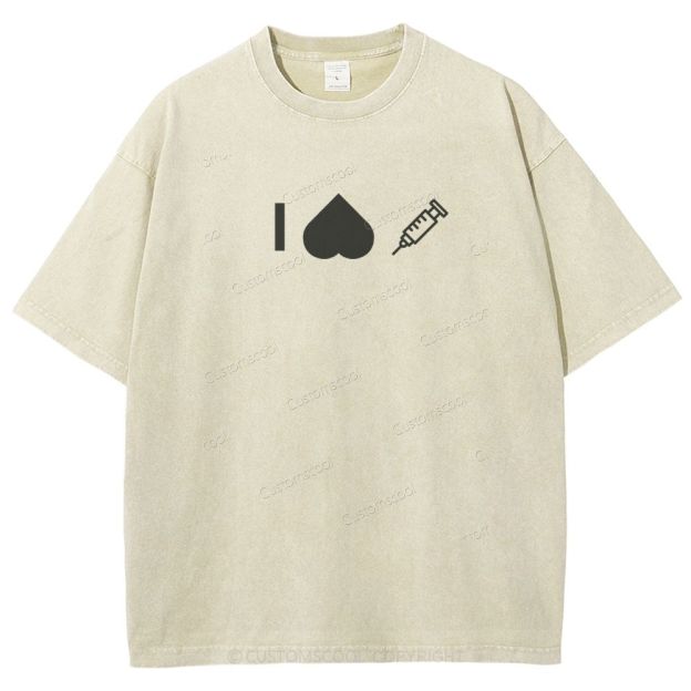 Customizable Icon "I HATE Syringes" Unisex Fit Washed T-Shirt Customscool