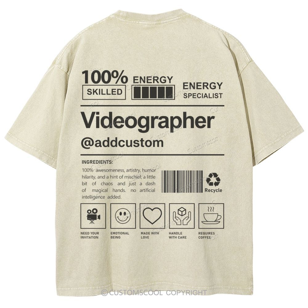 Videographer Addcustom Unisex Fit Washed T-Shirt Customscool