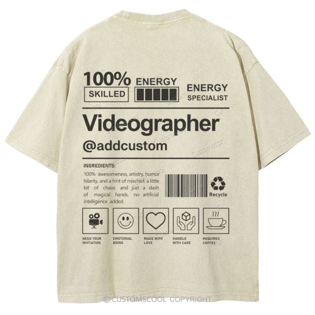 Videographer Addcustom Unisex Fit Washed T-Shirt Customscool