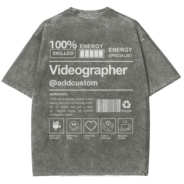 Videographer Addcustom Unisex Fit Washed T-Shirt Customscool