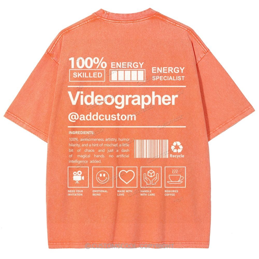 Videographer Addcustom Unisex Fit Washed T-Shirt Customscool