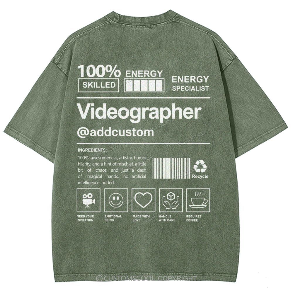 Videographer Addcustom Unisex Fit Washed T-Shirt Customscool