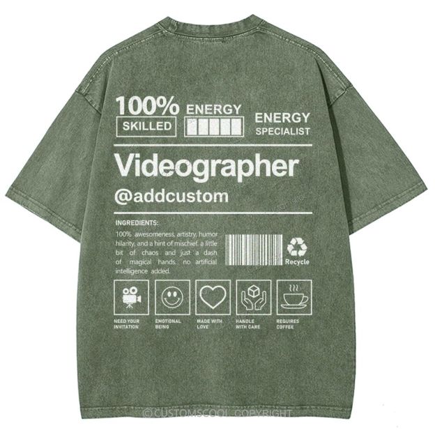 Videographer Addcustom Unisex Fit Washed T-Shirt Customscool