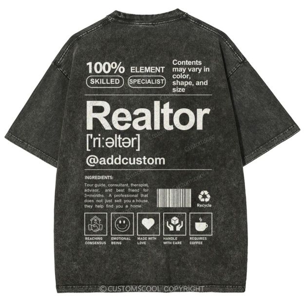 Realtor Addcustom Unisex Fit Washed T-Shirt Customscool