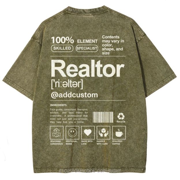 Realtor Addcustom Unisex Fit Washed T-Shirt Customscool