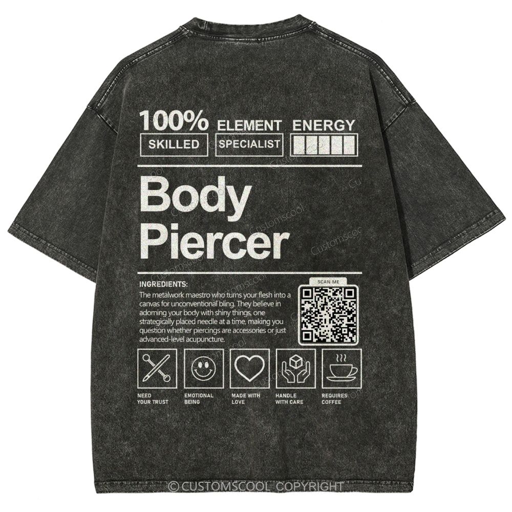 Body Piercer Addcustom QR Code Unisex Fit Washed T-Shirt Customscool