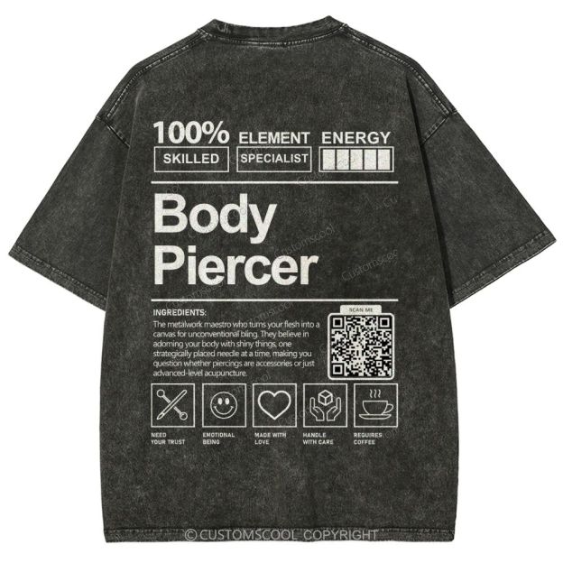 Body Piercer Addcustom QR Code Unisex Fit Washed T-Shirt Customscool