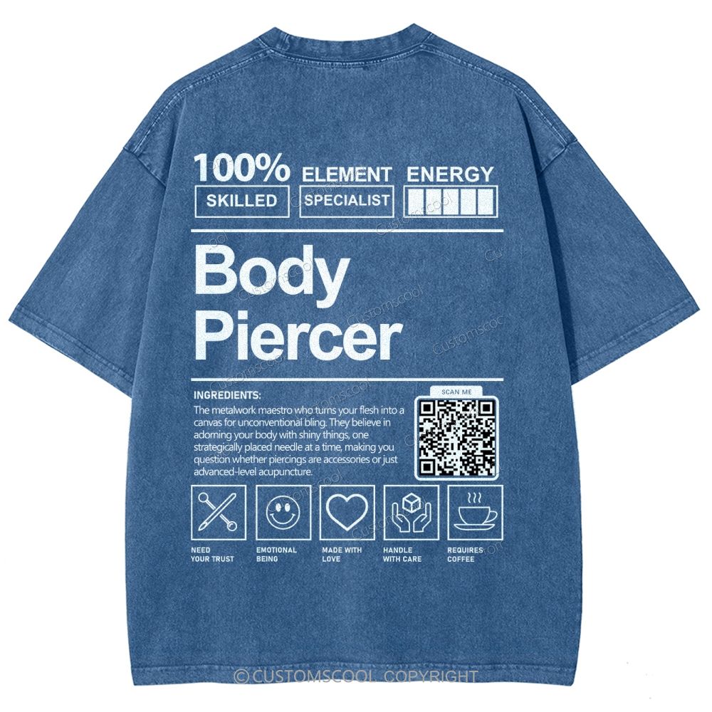 Body Piercer Addcustom QR Code Unisex Fit Washed T-Shirt Customscool