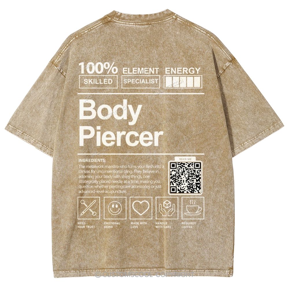 Body Piercer Addcustom QR Code Unisex Fit Washed T-Shirt Customscool