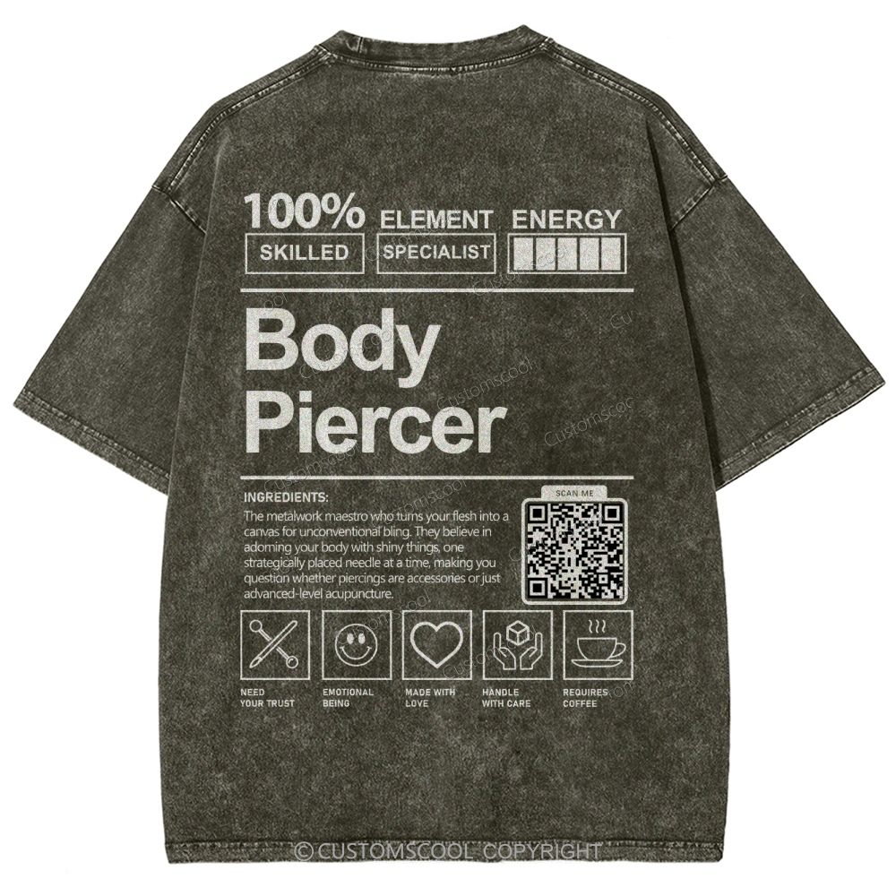 Body Piercer Addcustom QR Code Unisex Fit Washed T-Shirt Customscool