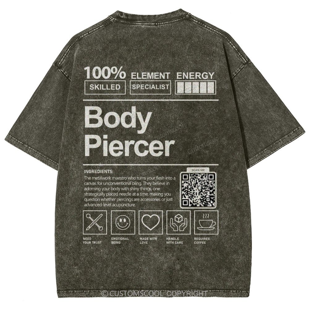 Body Piercer Addcustom QR Code Unisex Fit Washed T-Shirt Customscool