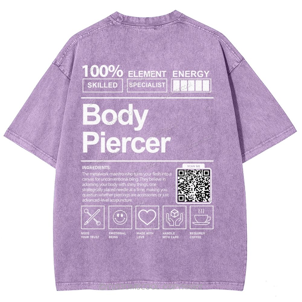 Body Piercer Addcustom QR Code Unisex Fit Washed T-Shirt Customscool