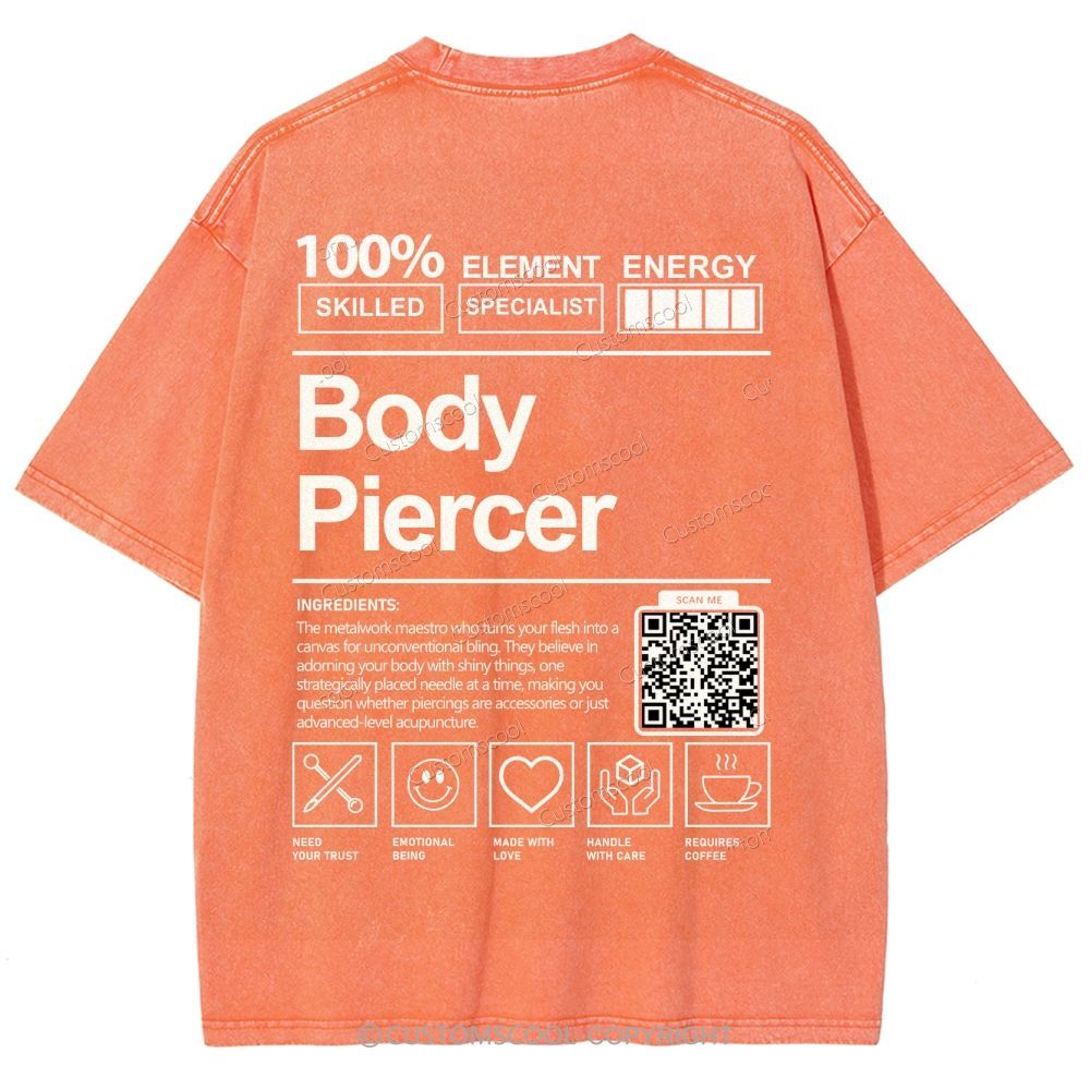 Body Piercer Addcustom QR Code Unisex Fit Washed T-Shirt Customscool