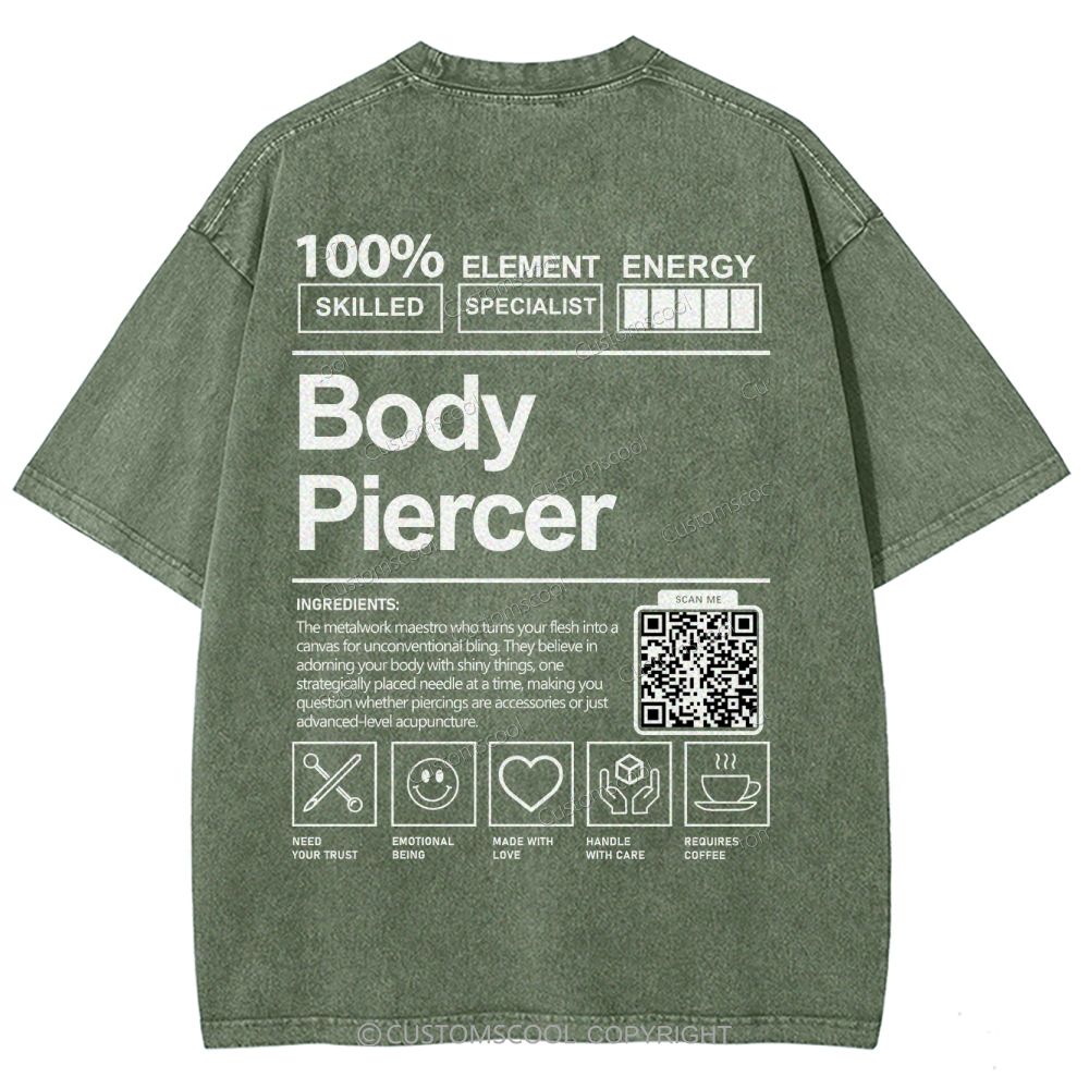 Body Piercer Addcustom QR Code Unisex Fit Washed T-Shirt Customscool