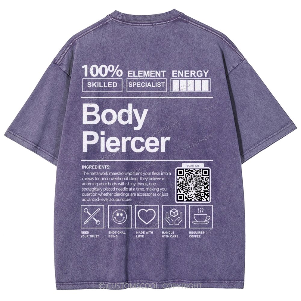 Body Piercer Addcustom QR Code Unisex Fit Washed T-Shirt Customscool