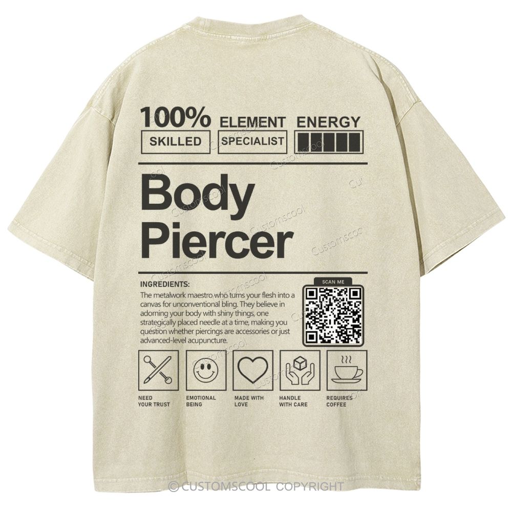 Body Piercer Addcustom QR Code Unisex Fit Washed T-Shirt Customscool