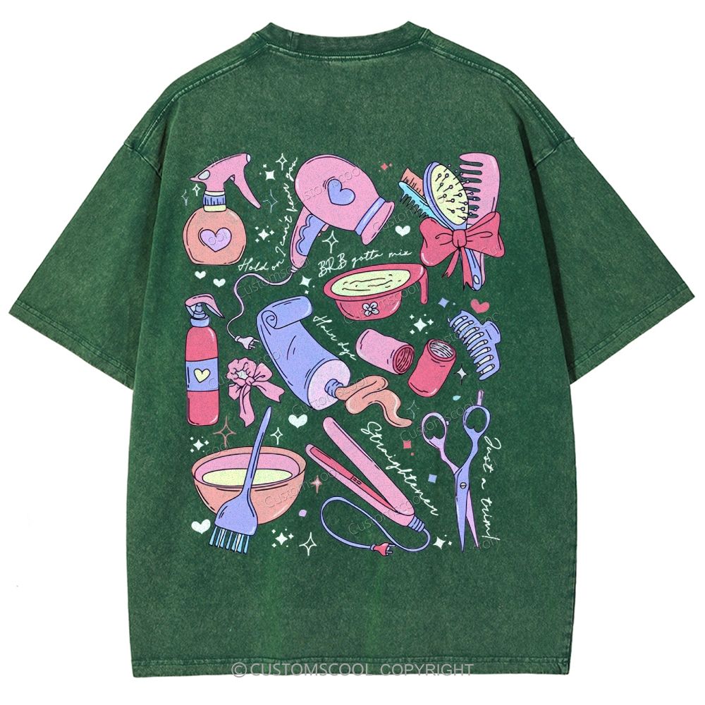 Comb Scissors Hair Dryer Unisex Fit Washed T-Shirt Customscool