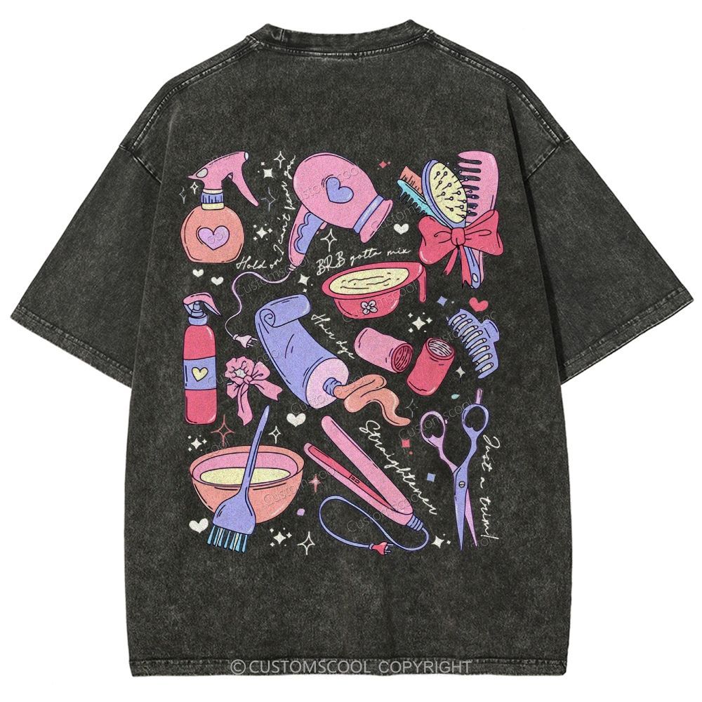 Comb Scissors Hair Dryer Addcustom Unisex Fit Washed T-Shirt Customscool