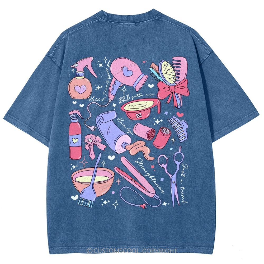 Comb Scissors Hair Dryer Addcustom Unisex Fit Washed T-Shirt Customscool