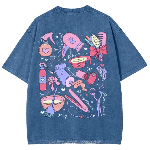 Comb Scissors Hair Dryer Addcustom Unisex Fit Washed T-Shirt Customscool