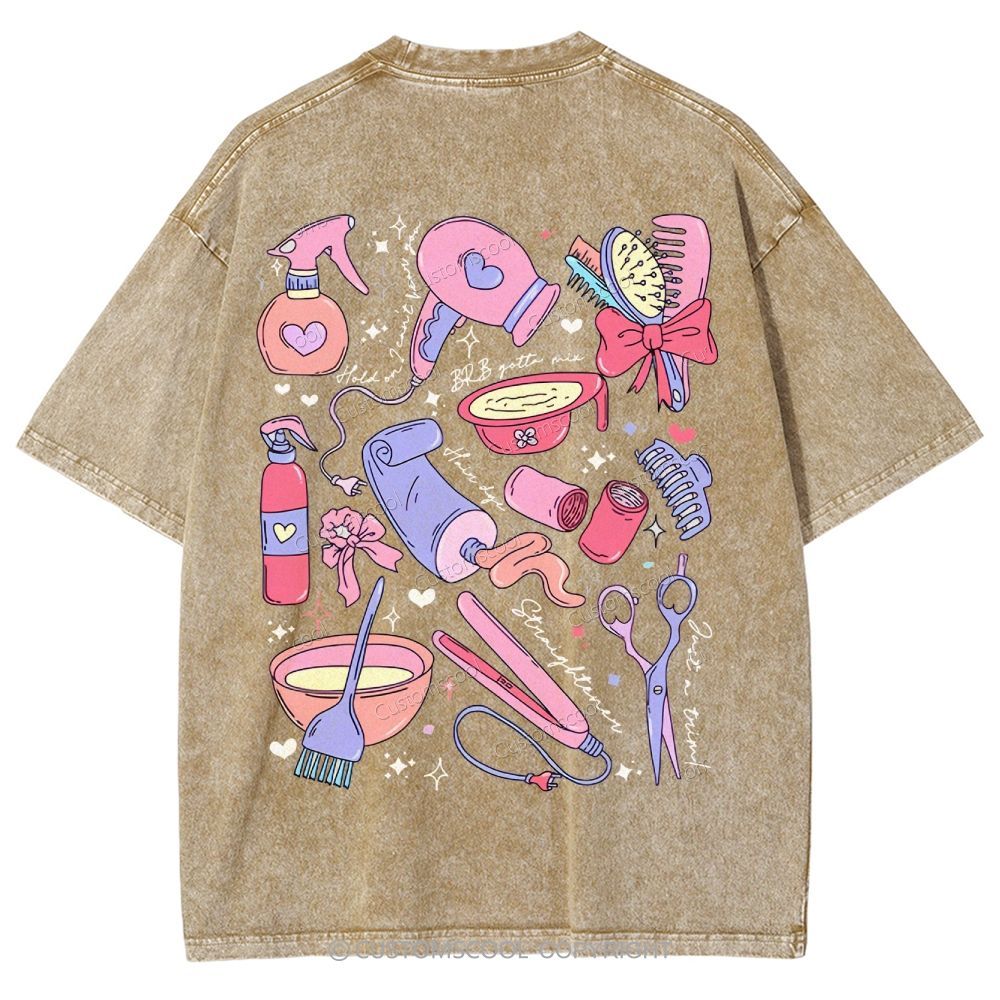 Comb Scissors Hair Dryer Addcustom Unisex Fit Washed T-Shirt Customscool