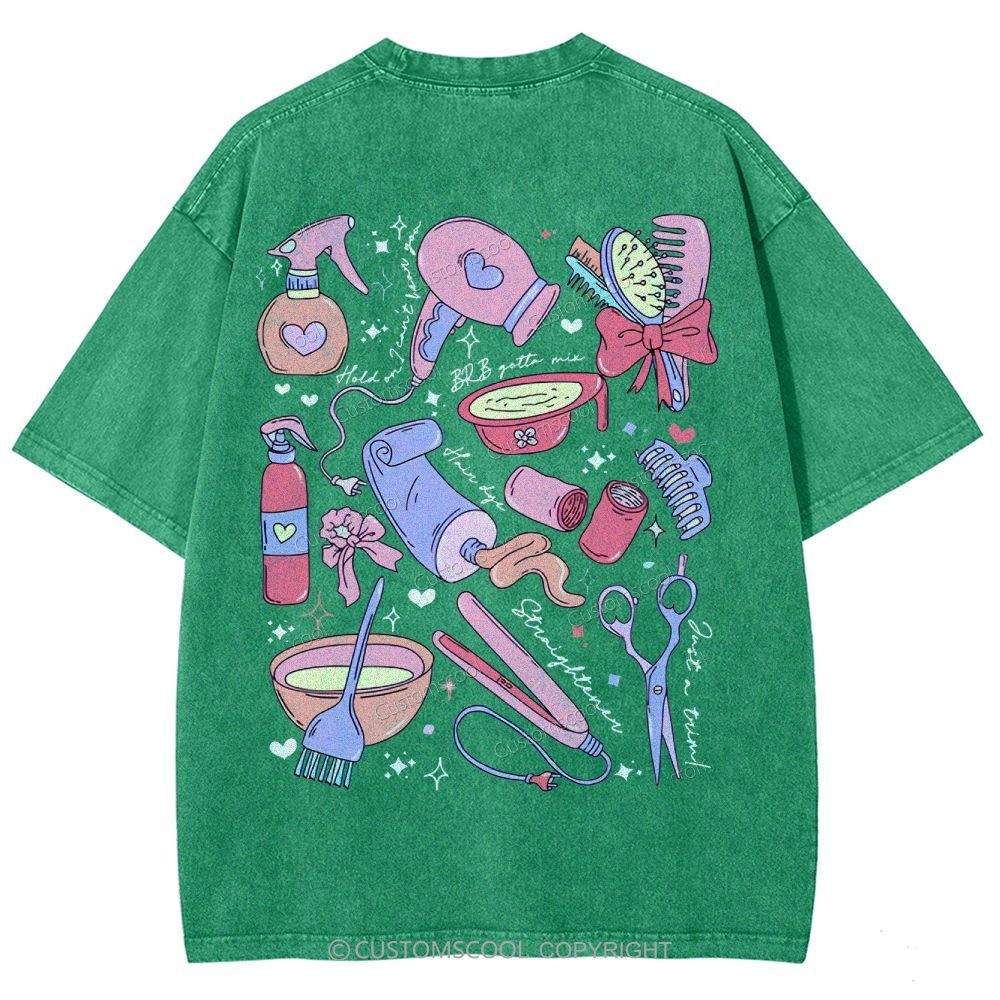 Comb Scissors Hair Dryer Addcustom Unisex Fit Washed T-Shirt Customscool