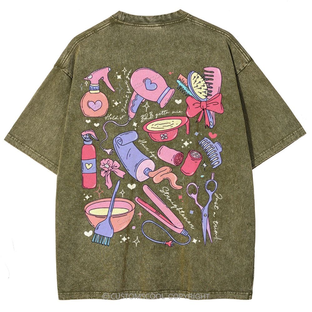 Comb Scissors Hair Dryer Addcustom Unisex Fit Washed T-Shirt Customscool
