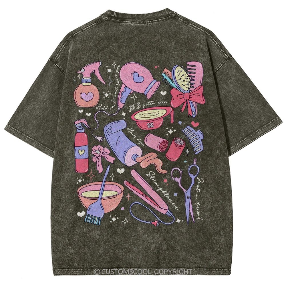 Comb Scissors Hair Dryer Addcustom Unisex Fit Washed T-Shirt Customscool