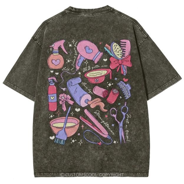 Comb Scissors Hair Dryer Addcustom Unisex Fit Washed T-Shirt Customscool