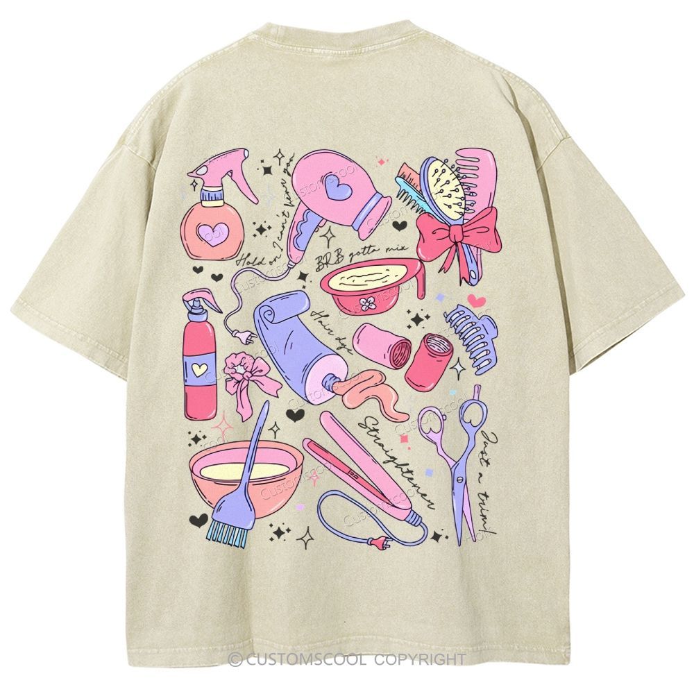Comb Scissors Hair Dryer Addcustom Unisex Fit Washed T-Shirt Customscool