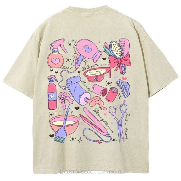 Comb Scissors Hair Dryer Addcustom Unisex Fit Washed T-Shirt Customscool