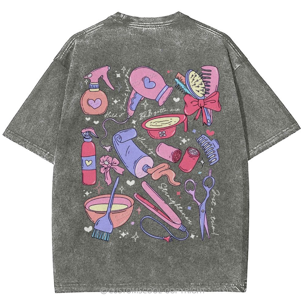 Comb Scissors Hair Dryer Addcustom Unisex Fit Washed T-Shirt Customscool