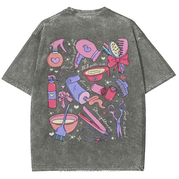 Comb Scissors Hair Dryer Addcustom Unisex Fit Washed T-Shirt Customscool