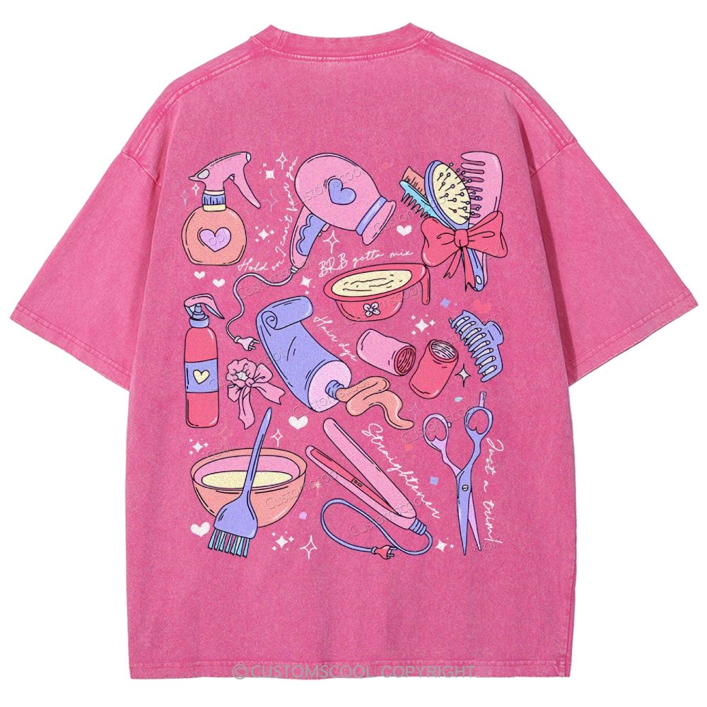 Comb Scissors Hair Dryer Addcustom Unisex Fit Washed T-Shirt Customscool