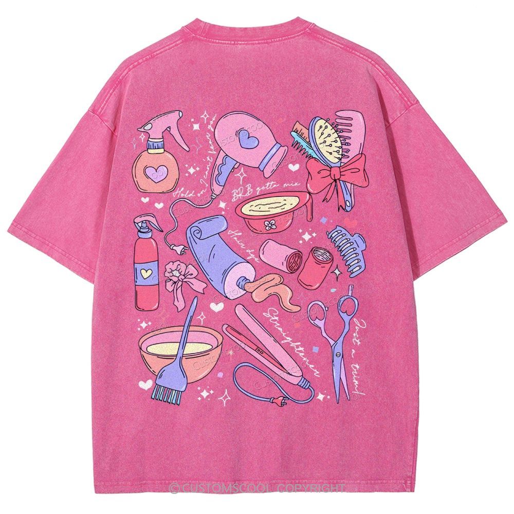 Comb Scissors Hair Dryer Addcustom Unisex Fit Washed T-Shirt Customscool