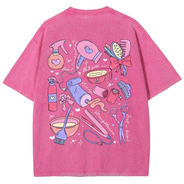 Comb Scissors Hair Dryer Addcustom Unisex Fit Washed T-Shirt Customscool