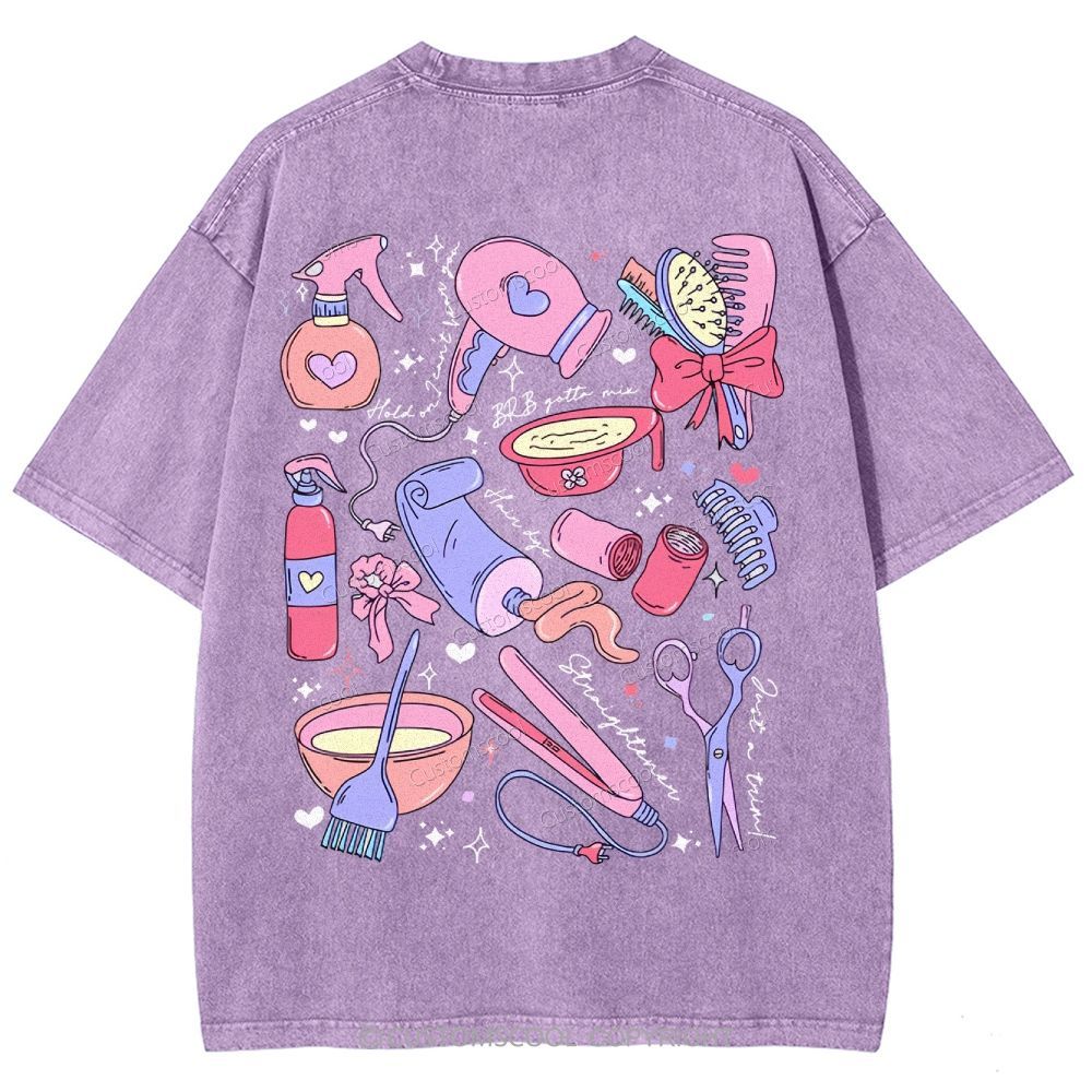 Comb Scissors Hair Dryer Addcustom Unisex Fit Washed T-Shirt Customscool
